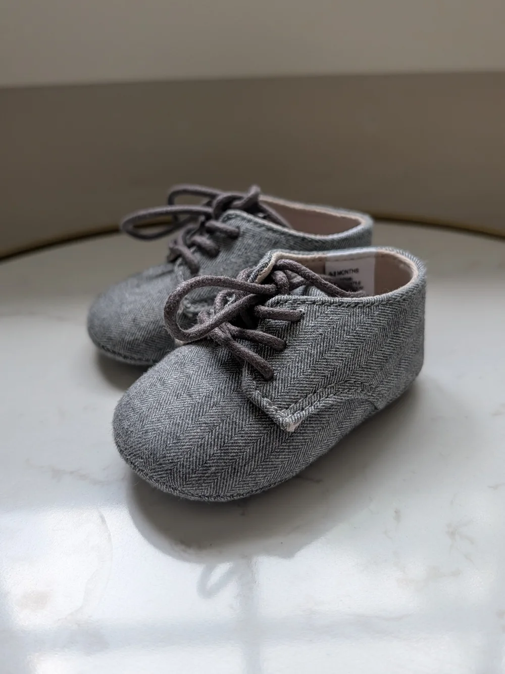 Janie and Jack Gray Herringbone Baby Lace-Up Shoes